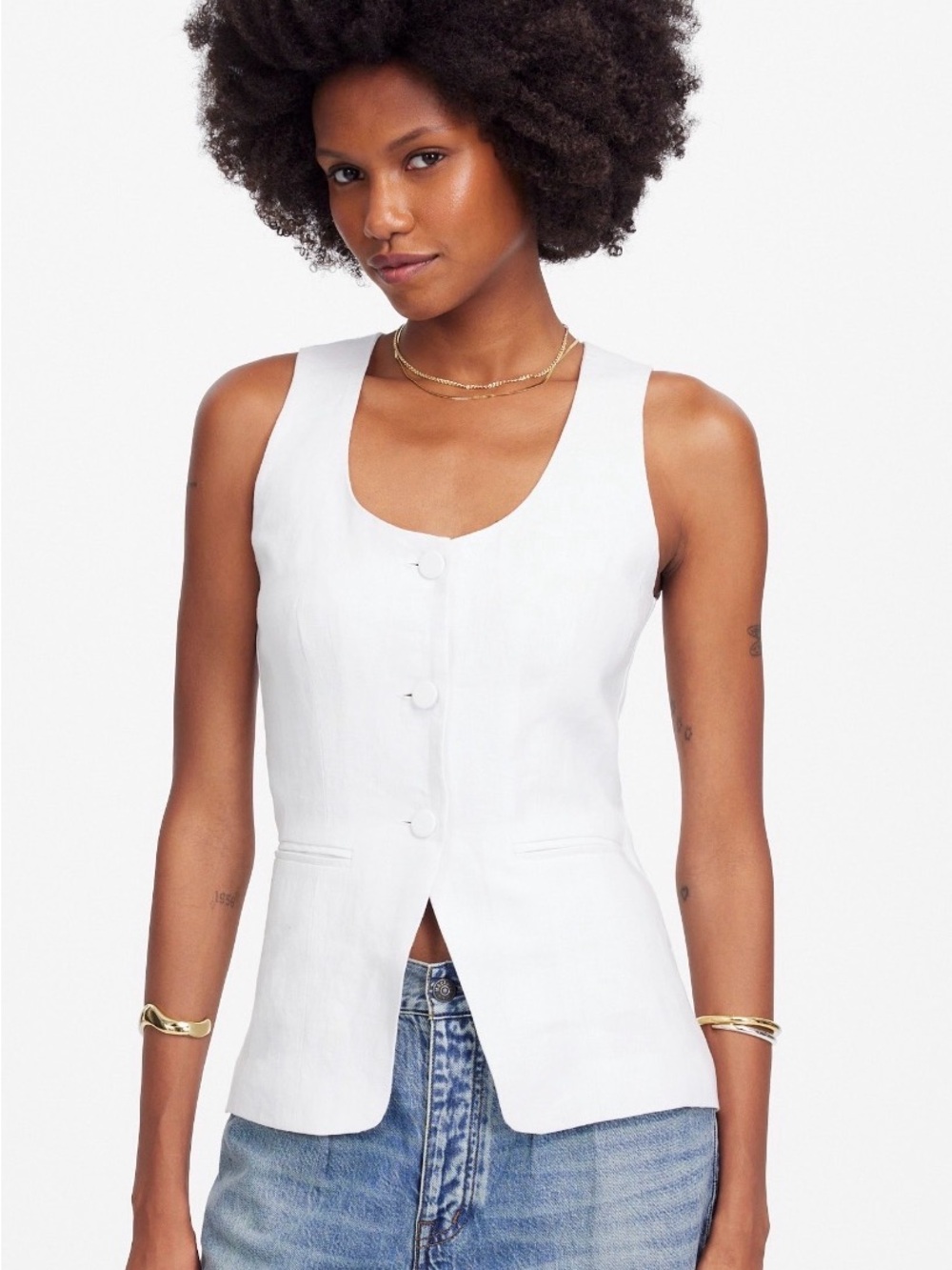 Madewell White Button-Front Linen Tank Vest